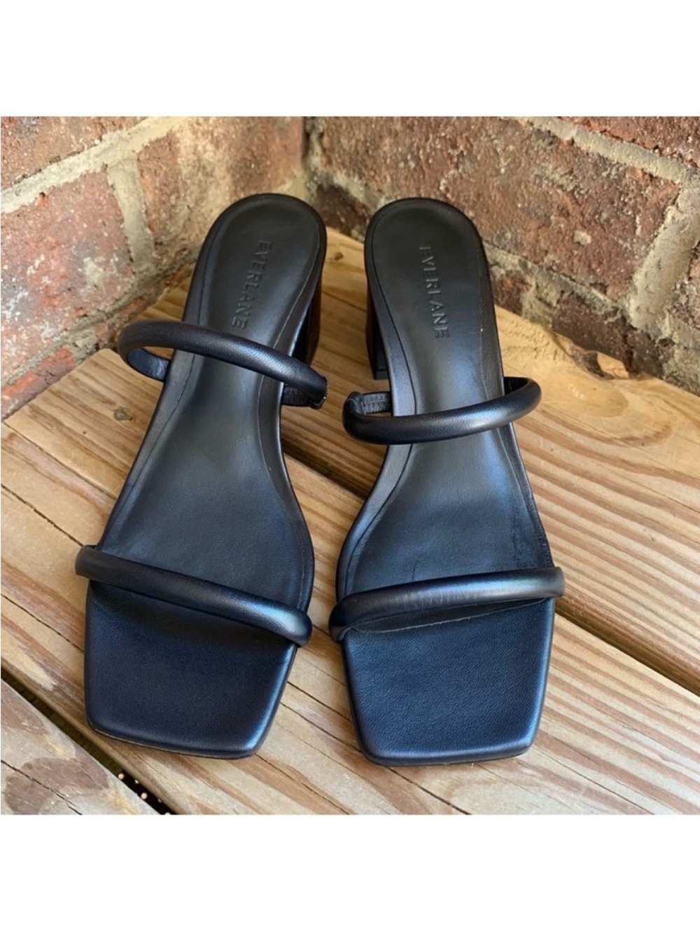 Everlane Shoes 7 Double Strap Heel Sandal Black - Picture 7 of 12